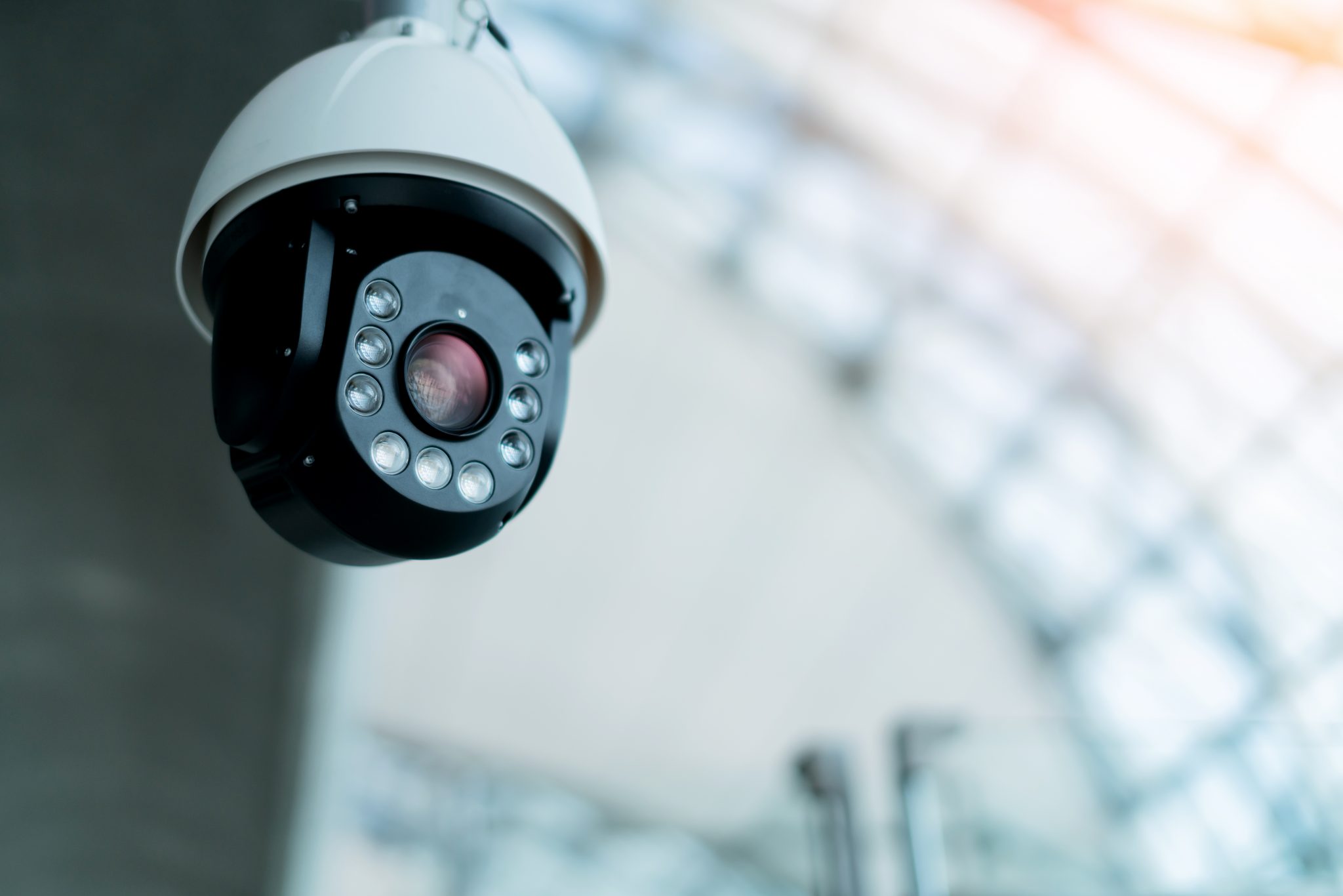 Bullet IP camera mounted to a building exterior
